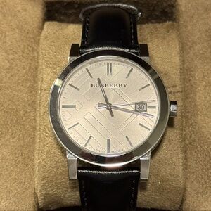 Burberry Silver Dial Watch with Black Strap